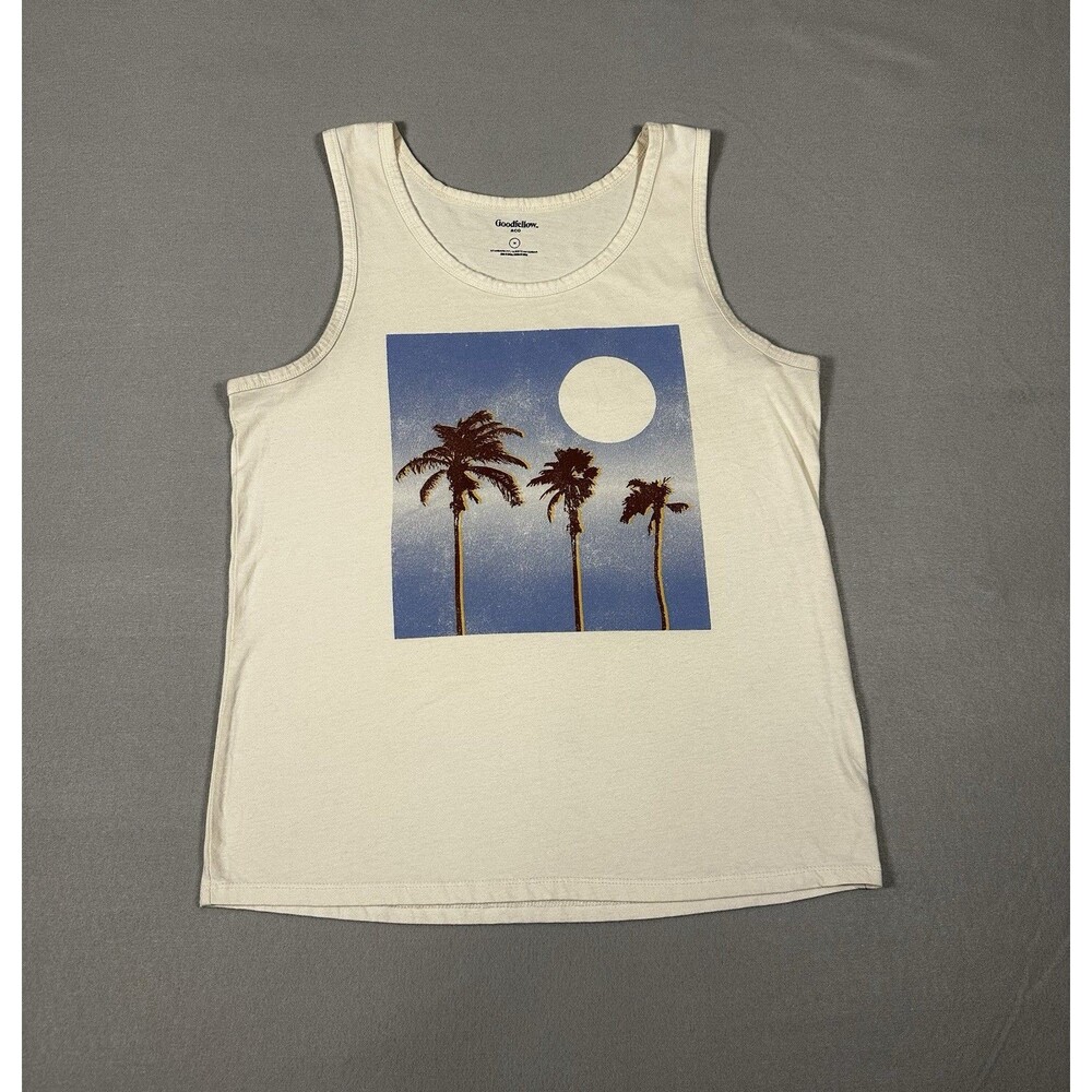 Goodfellow Men Tank Top Medium M Off White Palm Trees Graphic Beach Standard